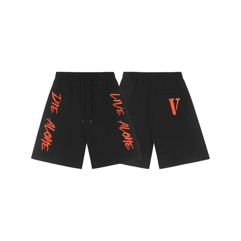 Vlone "Die Alone" Graphic Sweatshorts - Black/Orange