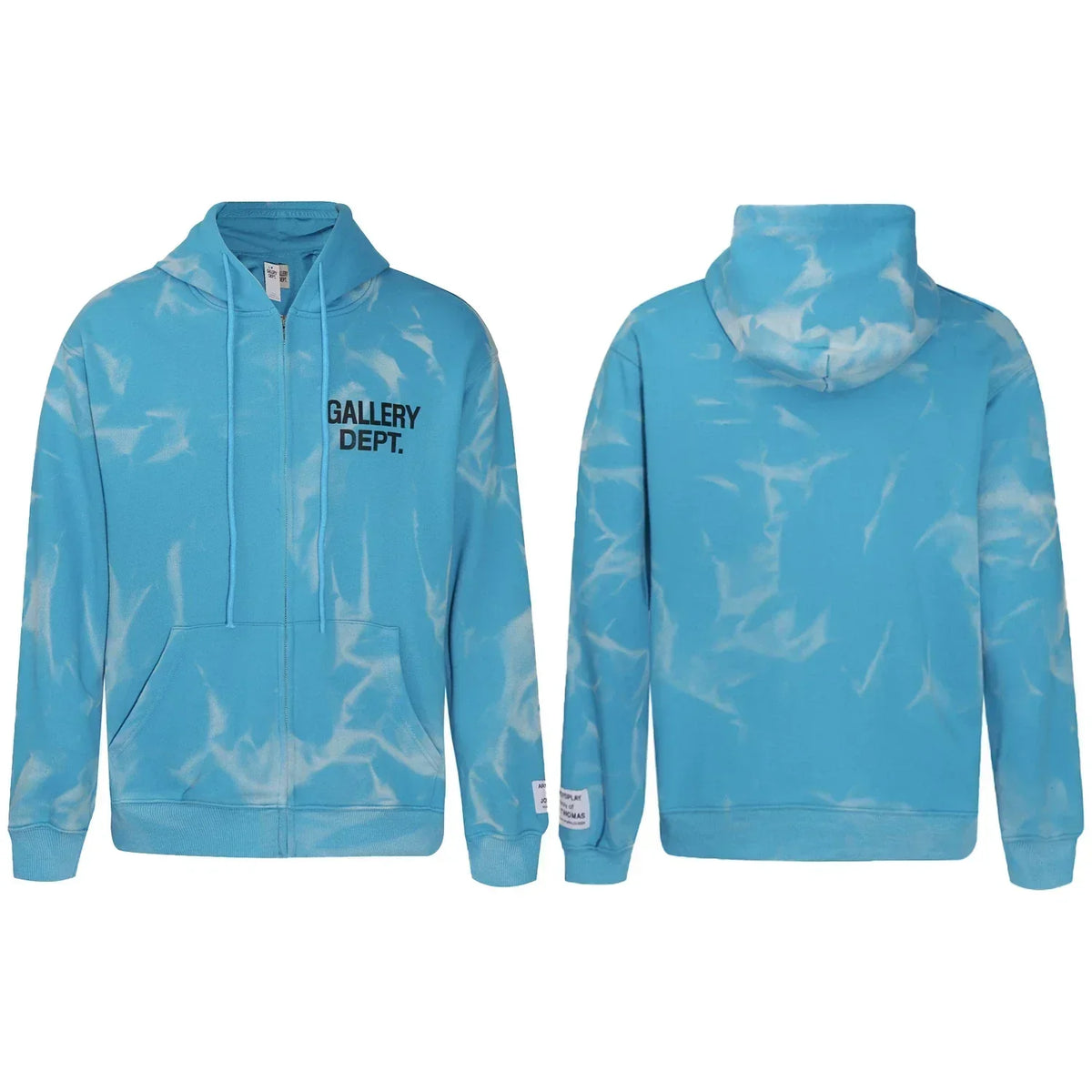 Gallery Dept Blue Marble Tie‑Dye Black Logo Full Zip Up Hoodie