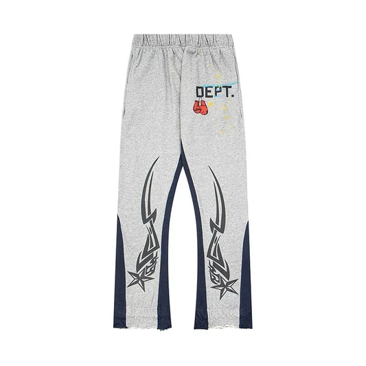 Gallery Dept. "DEPT." Tribal Star Graphic Contrast Panel Sweatpants - Heather Grey
