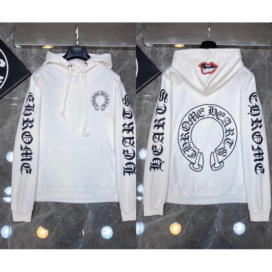 Chrome Hearts Gothic Letter Sleeve Zip-Up Hoodie (White)