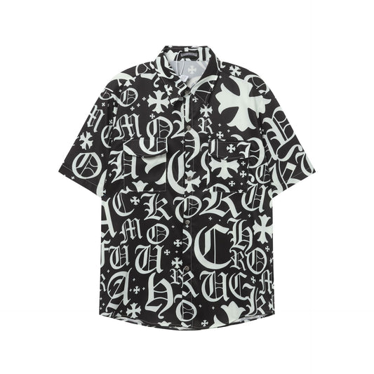 Chrome Hearts Black & White Monogram All-Over Print Short-Sleeve Shirt
