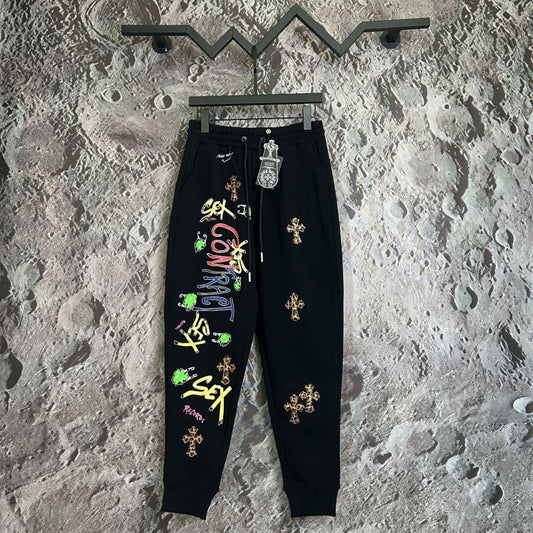 Chrome Hearts Graffiti & Cross Patch Lounge Pants (Black)